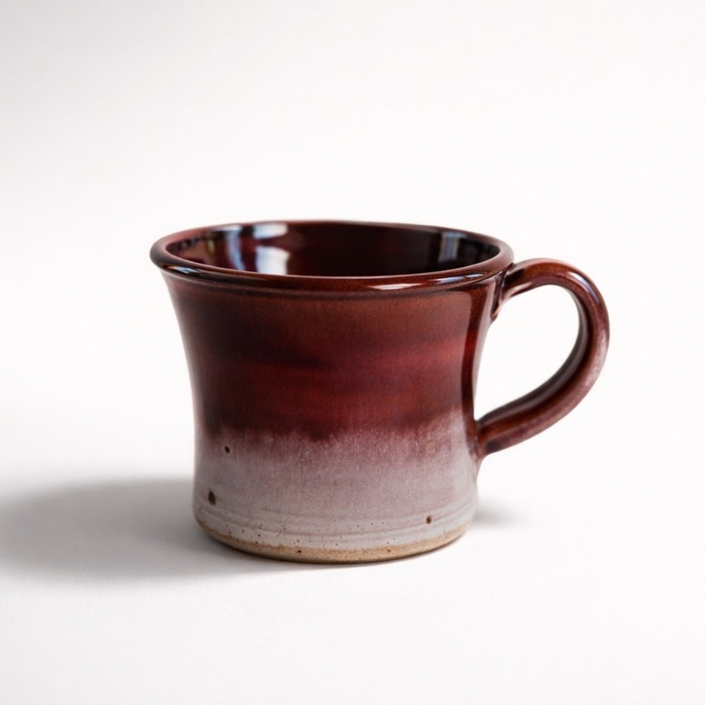 GORGEOUS HANDMADE STUDIO POTTERY X-LARGE SIZED‎ MUG GREY/BURGUNDY GLAZED EUC